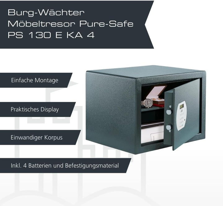 BURG-WÄCHTER Möbeltresor für Hotel mit elektronischem Zahlenschloss, Inkl. Fachboden, Zur Wand- und