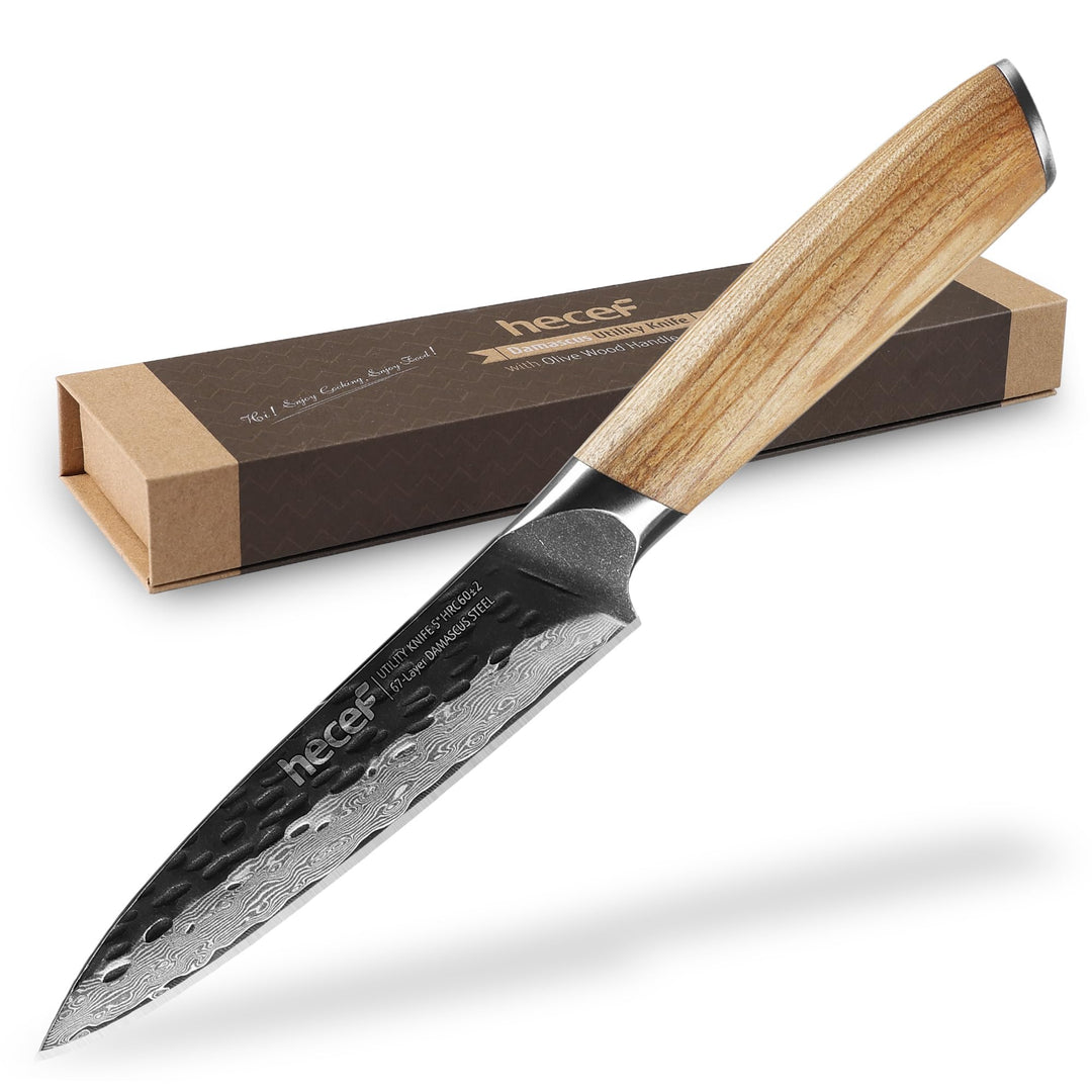 hecef Damastmesser Gemüsemesser Schälmesser 12.7 CM, Schärfer Küchenmesser klein, Allzweckmesser mit