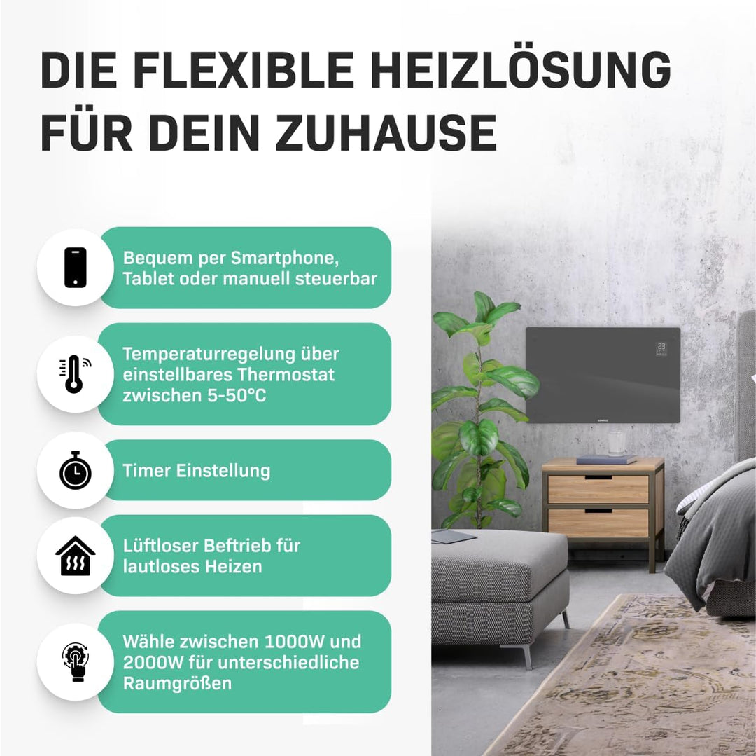 VONROC Elektroheizung energiesparend 2000W - Konvektor Heizung [24qm Räume] - Mobile Elektrische Hei