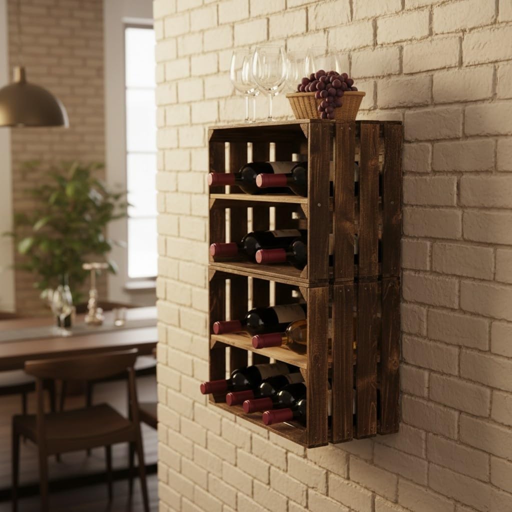 Teramico Holzkisten Obstkisten Weinkisten geflammt dunkel 50 x 40 x 30cm in tollen Set-Angeboten als