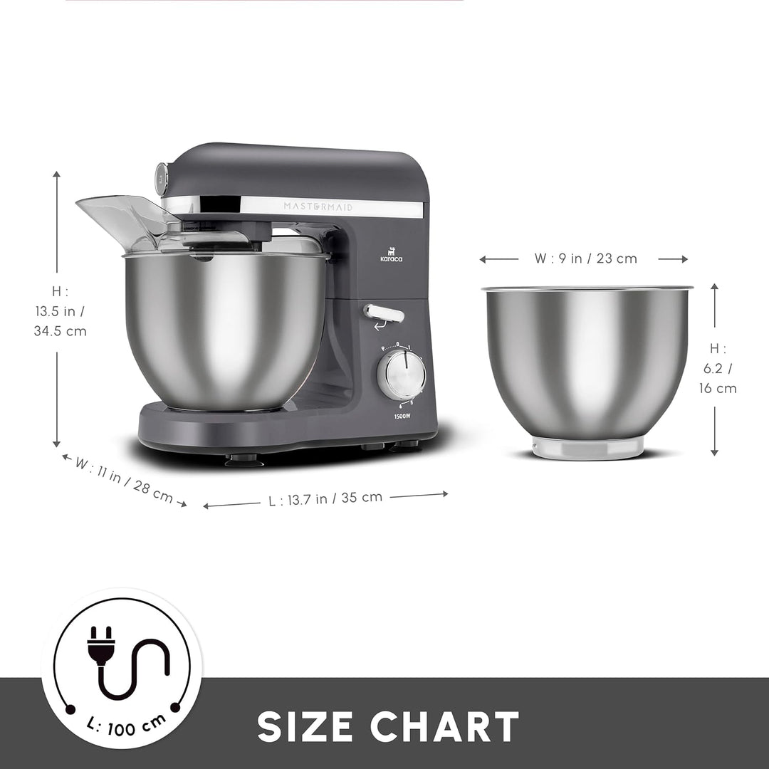 Karaca Mastermaid Chef Pro Double Armed Küche Koch 1500W Space Gray, Glänzend Cream, 1500W, 5 L Mixe