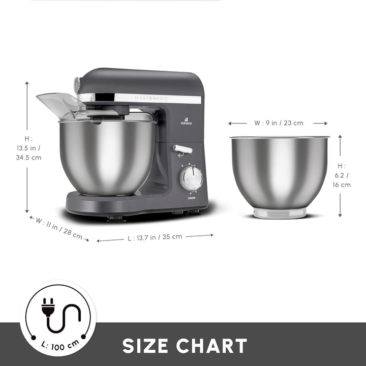 Karaca Mastermaid Chef Pro Double Armed Küche Koch 1500W Space Gray, Glänzend Cream, 1500W, 5 L Mixe