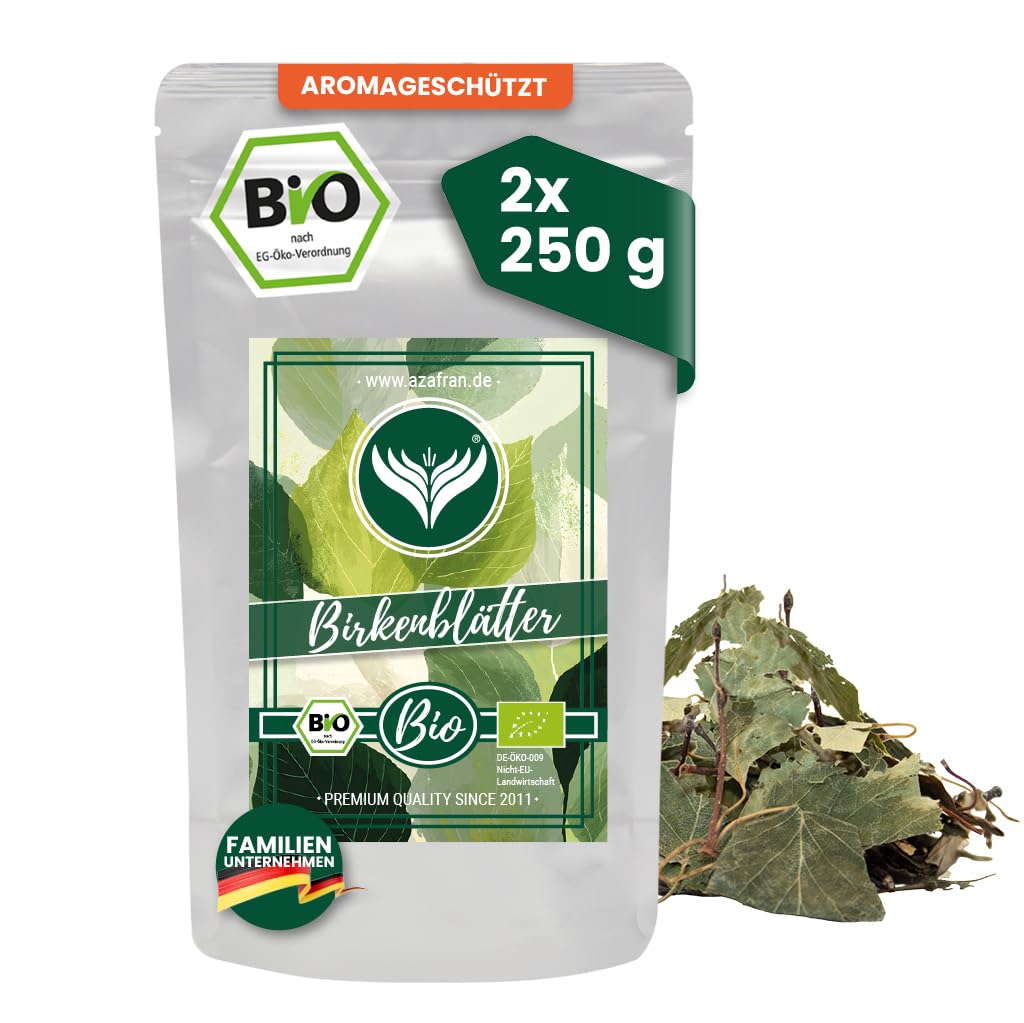 Azafran BIO Birkenblätter, natürliche Birken Blätter lose & getrocknet (Birkenblättertee) 500g, 500g