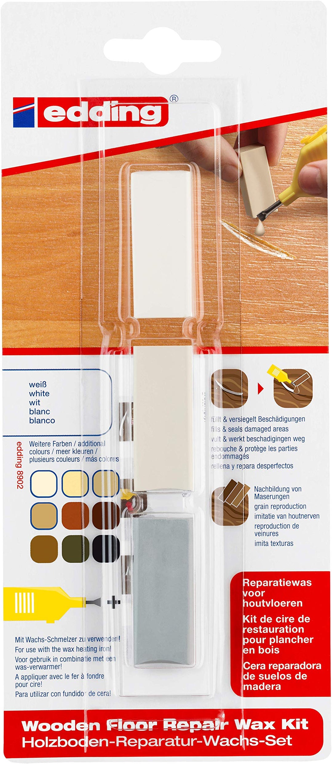 edding 8902/1 Blistercard Holzboden Reparatur Wachs Set 3 Schattierungen Weiss - Reparatur beschädig