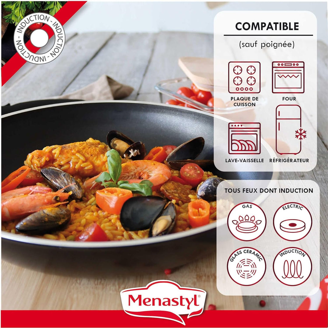 MENASTYL - Iris 6020437 Set mit 5 Töpfen aus schwarzem Aluminium, Induktion, 2 Stieltöpfe 16/18 cm +