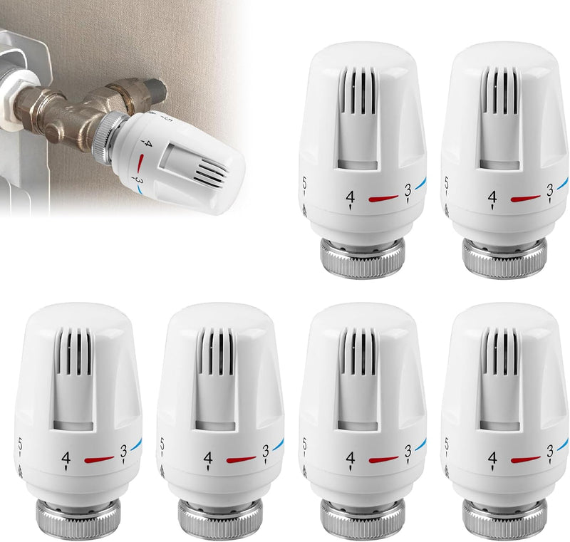 Thermostatkopf, 6 Stück Thermostat Heizung für Thread M30 x 1.5, Heizkörperthermostat, Thermostatkop