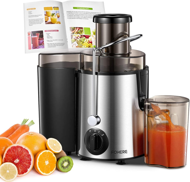 FOHERE Entsafter für Obst und Gemüse in Edelstahl, 400W Zentrifugaler Entsafter 65 MM Einfüllöffnung