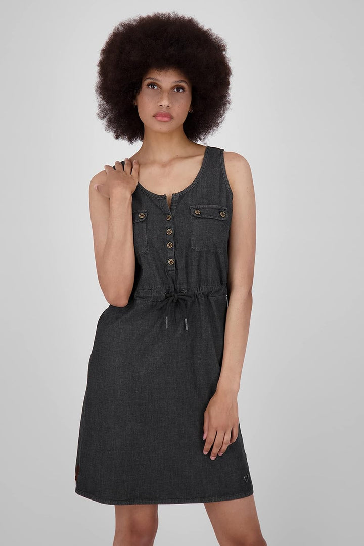 ALIFE and Kickin DorisAK DNM Dress Damen Sommerkleid, Jeanskleid, Kleid S Black Denim, S Black Denim