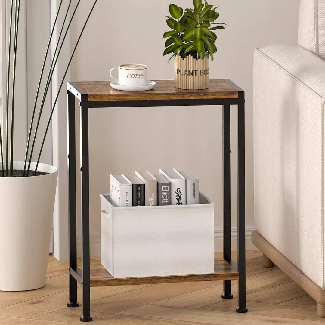 Schmaler Beistelltisch, Nachttisch, 2er Set, 2 Ablagen Nachttisch Schmal mit Stauraum, sofa beistell
