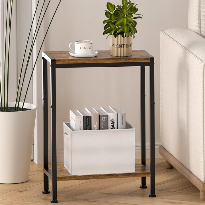 Schmaler Beistelltisch, Nachttisch, 2er Set, 2 Ablagen Nachttisch Schmal mit Stauraum, sofa beistell