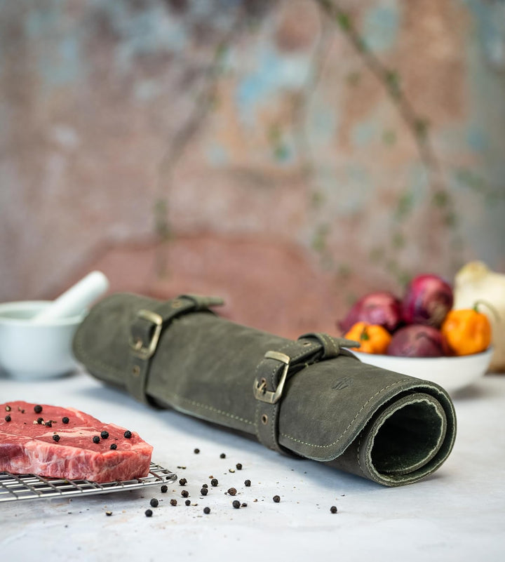 Angus Stoke Messertasche Leder Köche 7-Fach Echt-Leder Kochmesserrolle gross – Messer Tasche Kochmes