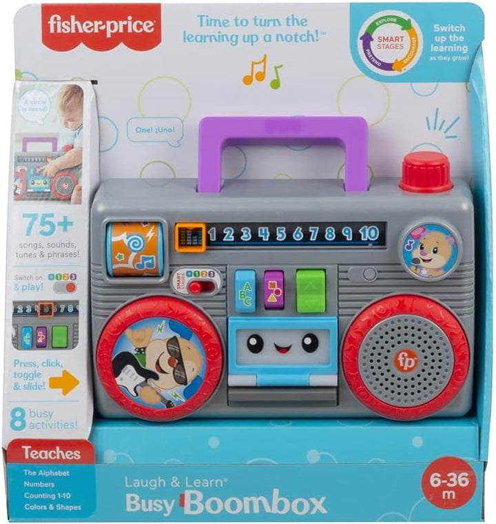 Fisher-Price Laugh & Learn Busy Boombox Retro-inspiriertes musikalisches Kleinkindspielzeug mit Lern