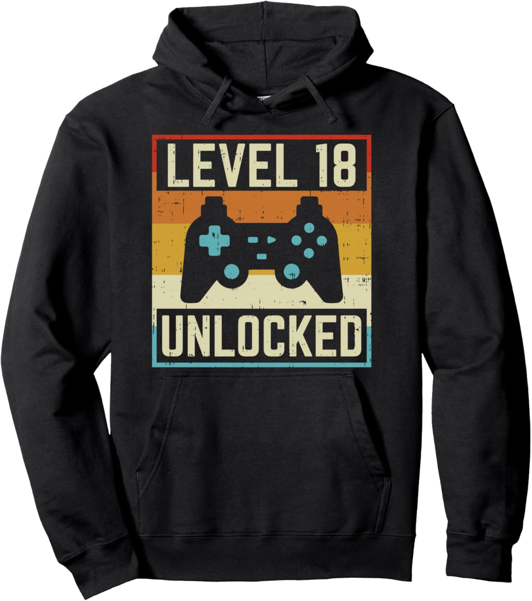 Level 18 Unlocked Video Gamer Retro 18th Birthday Game Gift Pullover Hoodie