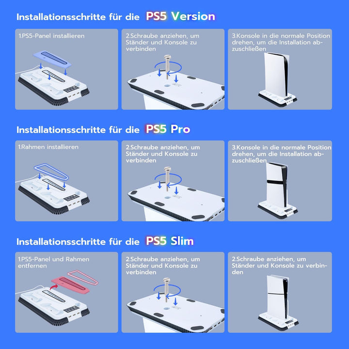 Wigearss PS5/PS5 Slim/PS5 Pro Kühler Standfuss mit Dual Controller Ladegerät, PS5 Controller Ladesta