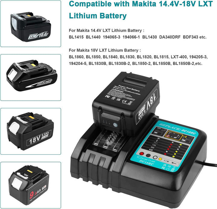 18V Akku und Ladegerät für Makita LXT ASUNCELL 18V 5.0Ah Akku DC18RC Schnellladegerät Set Kompatibel