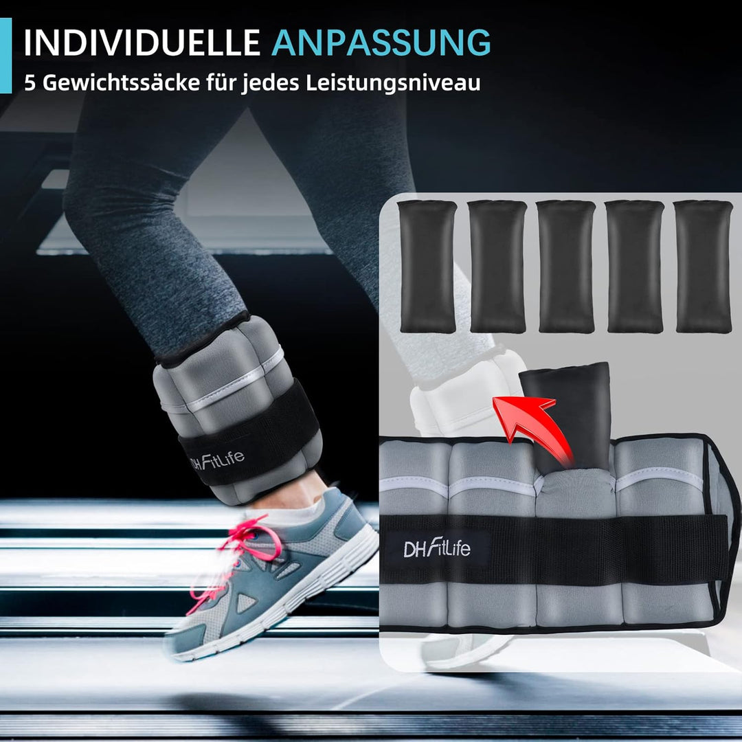 DH FitLife 2er-Set Fussgelenk Gewichtsmanschetten mit verstellbaren Gewichten für Beine | 2 Variatio