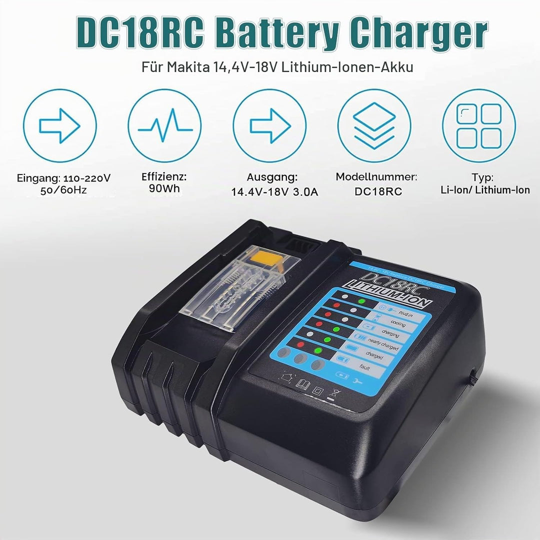 Ladegerät mit 18v 5500mAh Akku für makita BL1830B BL1840 BL1850 BL1850B BL1860 BL1860B BL1815 LXT-40