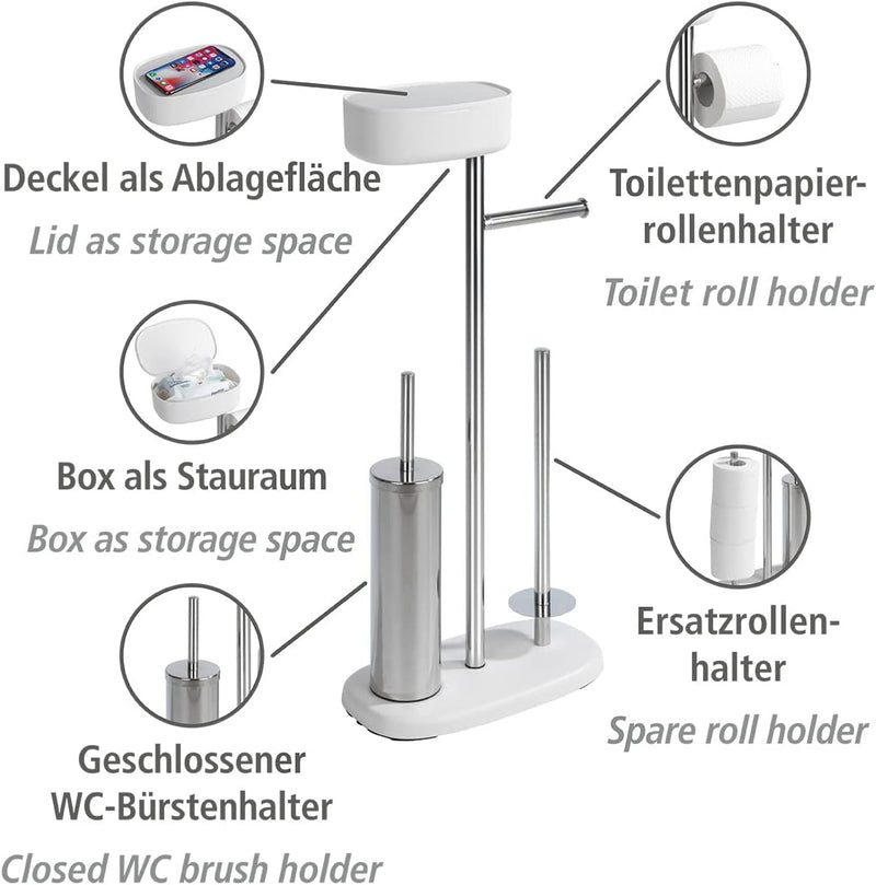 WENKO Stand WC-Garnitur mit Box Rivazza, Toilettenpapier-Halter mit Ablage, WC-Bürstenhalter, Ersatz