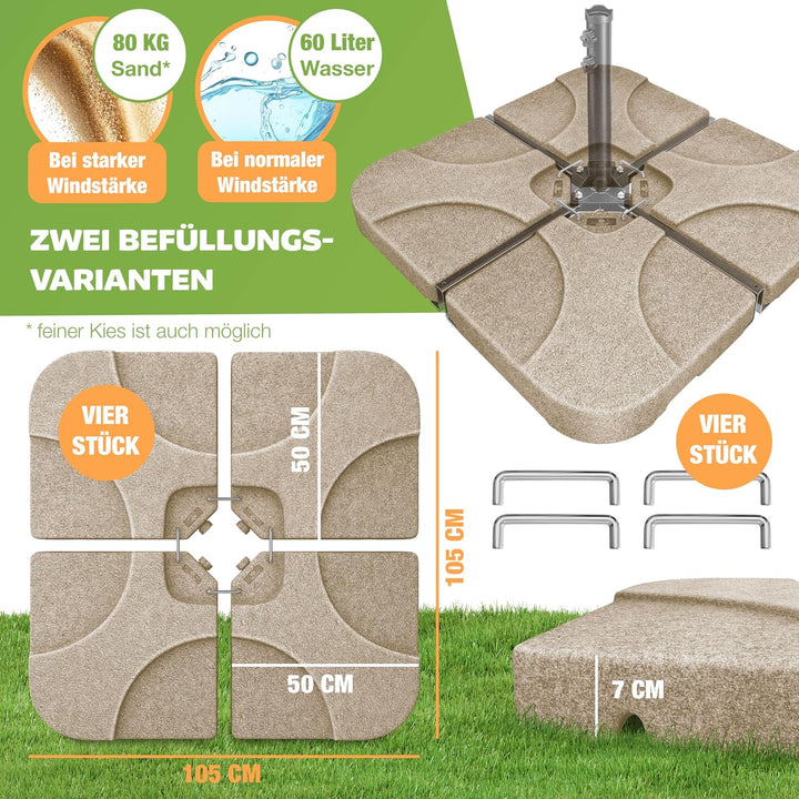 KESSER® Sonnenschirmständer 4-teilig Schirmgewicht Schirmständer für Ampelschirm Bodenkreuz 60 Liter