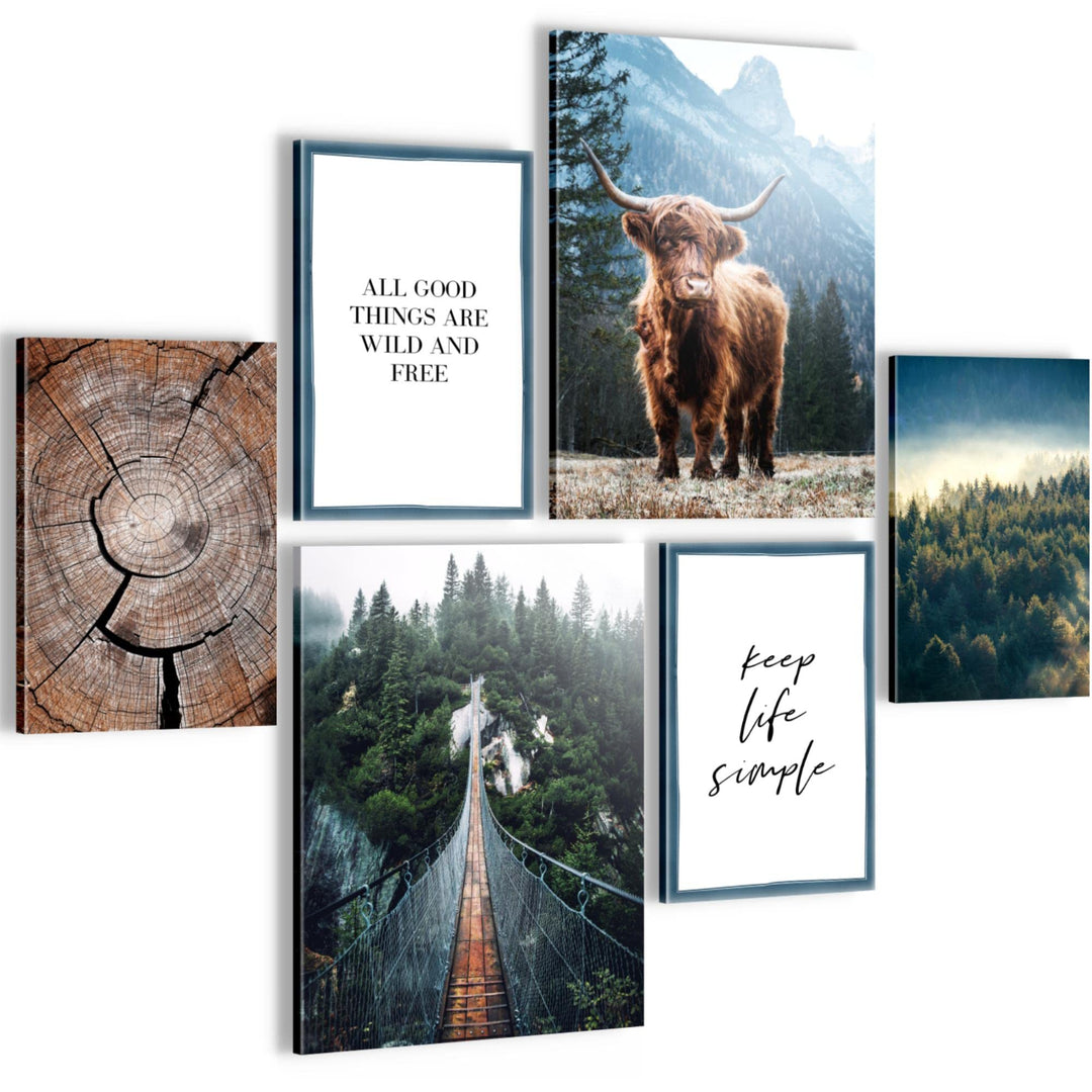 Novart Bilder Set - AUFHÄNGFERTIG - KEIN EXTRA RAHMEN BENÖTIGT - Landschaft Modern Natur Wald - Wohn