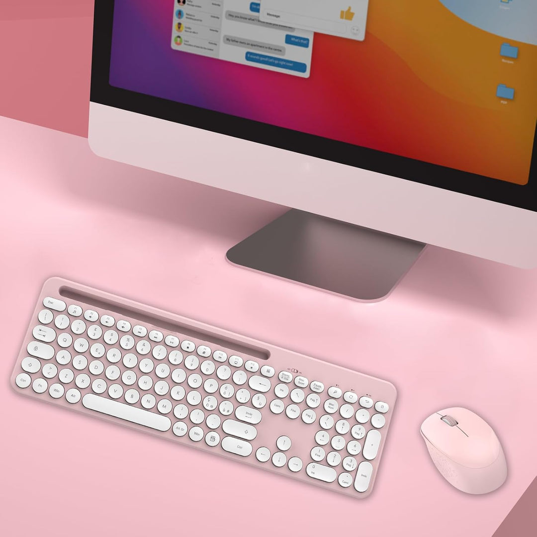 LeadsaiL Kabellose Tastatur und Maus Set Mit Ständer für Telefon und Tablet, USB, Leise, 1600 DPI, I