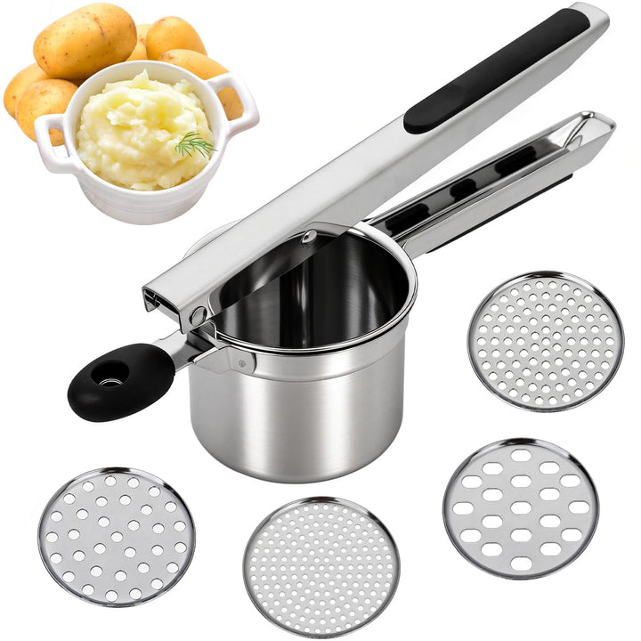 Edelstahl Kartoffelpresse mit 4 auswechselbaren Sieben | Spätzlepresse für Kartoffelbrei, Gemüse | S