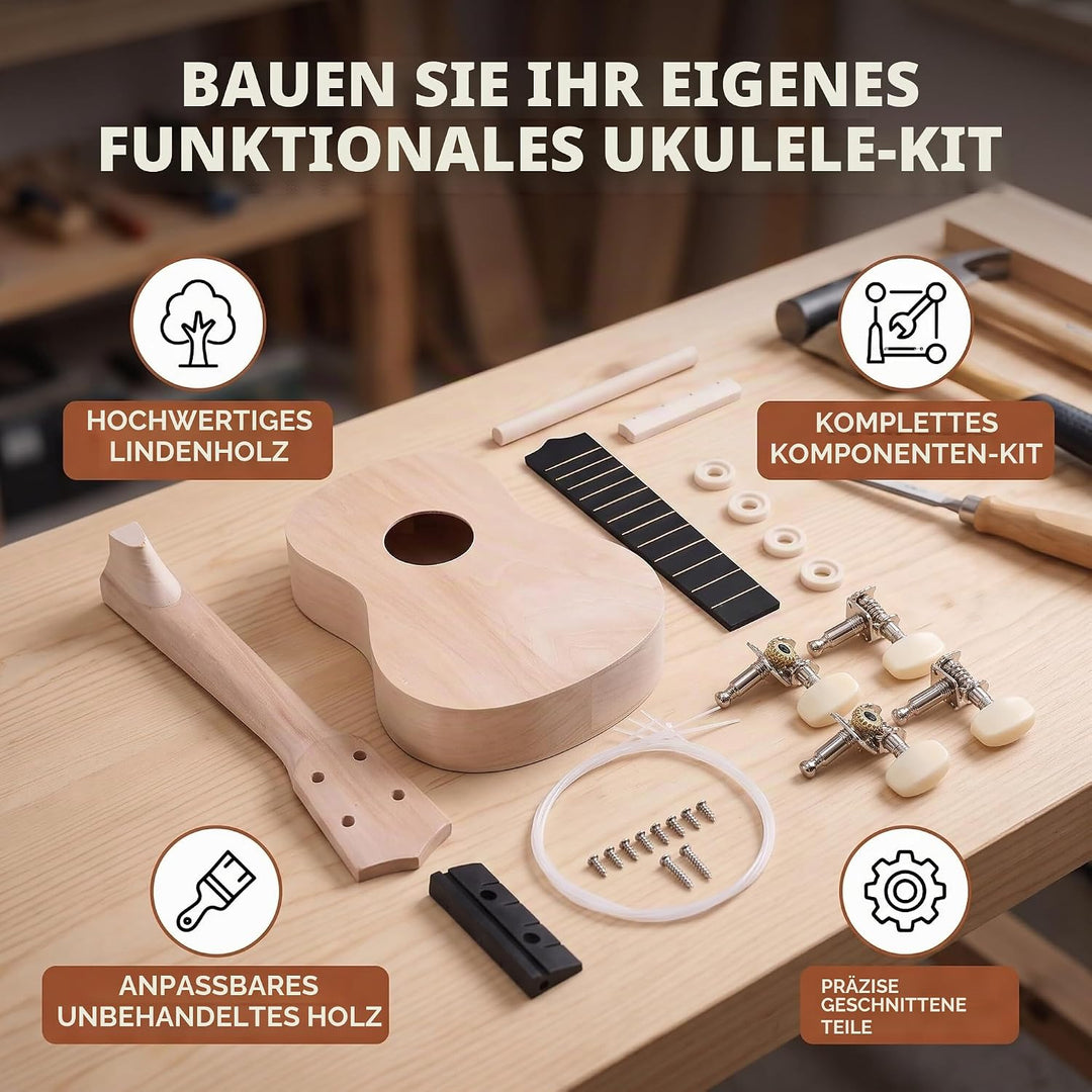 21 Zoll Ukulele DIY Kit, 4 Saiten Sopran Ukulele Set Kindergitarre, Für Kinder Erwachsene Anfänger A