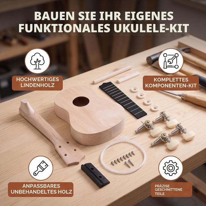 21 Zoll Ukulele DIY Kit, 4 Saiten Sopran Ukulele Set Kindergitarre, Für Kinder Erwachsene Anfänger A