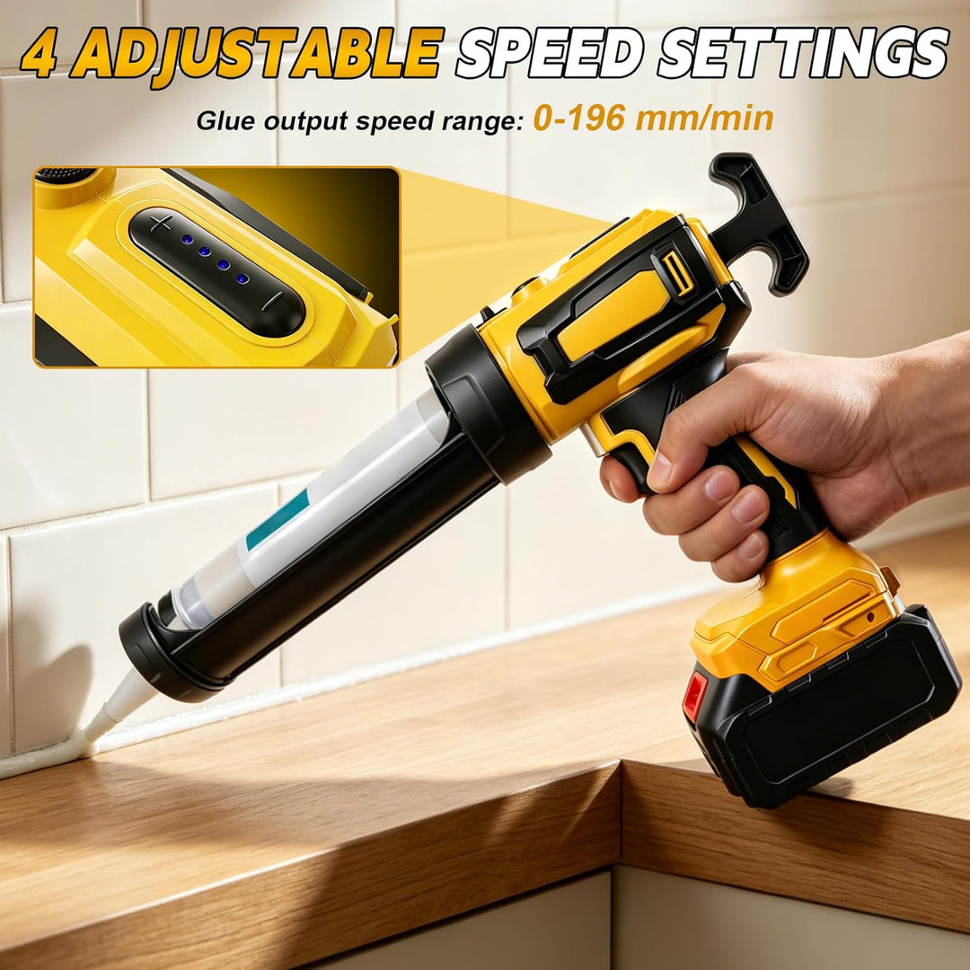 Akku Kartuschenpresse für DeWalt 20V, Anti-Tropf-Funktion & LED-Licht, 4-stufige Geschwindigkeitsreg