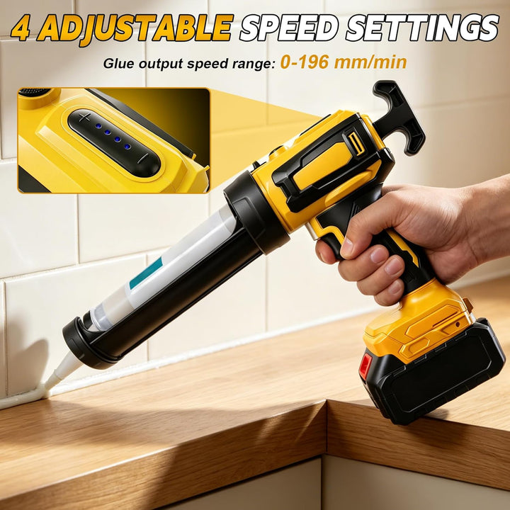 Akku Kartuschenpresse für DeWalt 20V, Anti-Tropf-Funktion & LED-Licht, 4-stufige Geschwindigkeitsreg