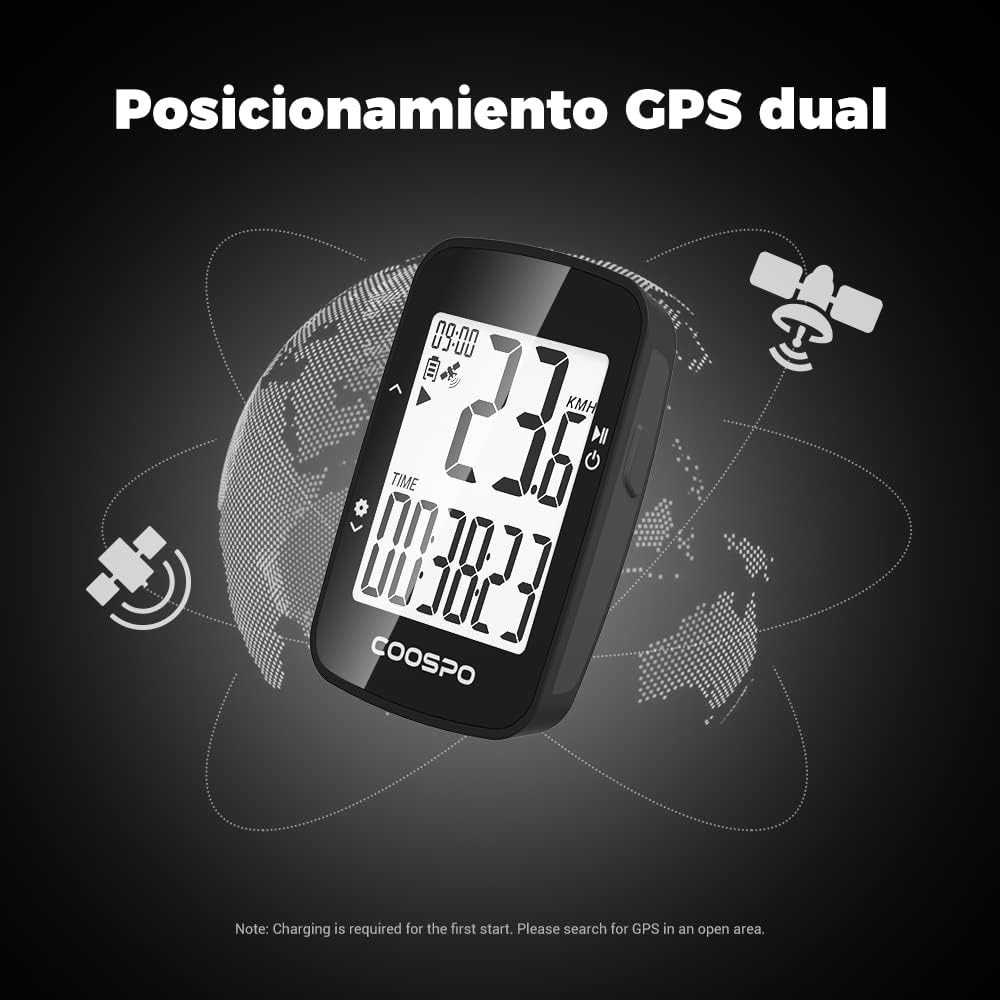 COOSPO BC26 Fahrradcomputer, GPS, Bluetooth, kabellos, mit Geschwindigkeitsalarm, 2,3-Zoll-LCD-Displ