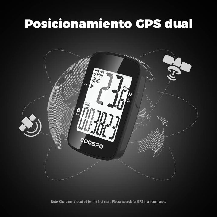 COOSPO BC26 Fahrradcomputer, GPS, Bluetooth, kabellos, mit Geschwindigkeitsalarm, 2,3-Zoll-LCD-Displ