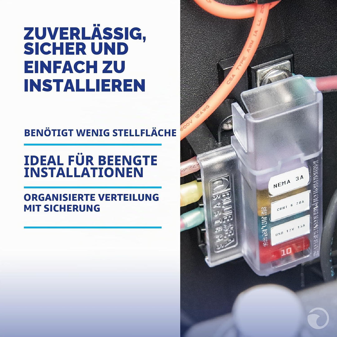 Blue Sea Systems ST Flachsicherungsblock 8 Schaltkreise mit Abdeckung, 8 Schaltkreise mit Abdeckung