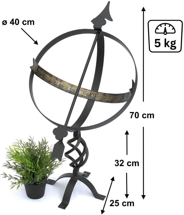 DanDiBo Sonnenuhr Schwarz aus Metall Schmiedeeisen Wetterfest 72 cm Gartenuhr Uhr Garten