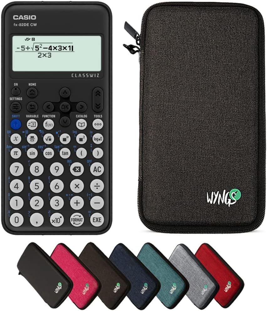 CALCUSO Sparpaket: Casio FX-82DE CW ClassWiz technisch-wissenschaftlicher Schulrechner + WYNGS Schut