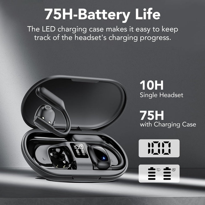 Open Ear Kopfhörer Bluetooth 5.3, LED-Anzeig, 75 Stunden Spielzeit, Tiefer Bass Wireless Earbud, Beq
