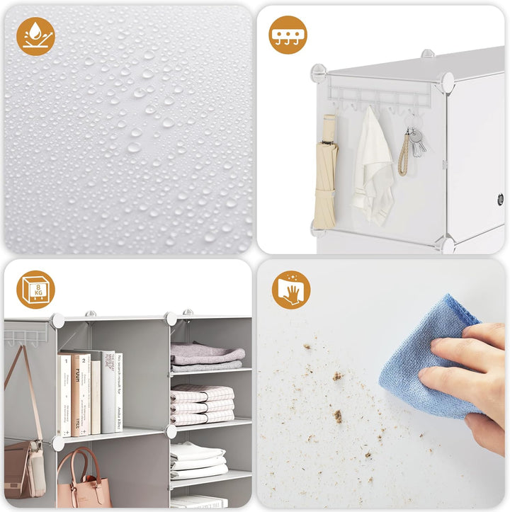Mondeer Schuhregal, 8-stufiger Kunststoff Schuhschrank, Modulares Schuhaufbewahrung, Staub- und Wass