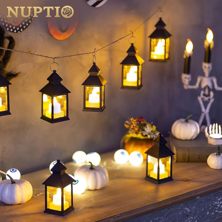 NUPTIO Klein Laterne Halloween Deko: 10 Stück Flackernde LED Teelicht Kerzen Mini Laternen Set Schwa
