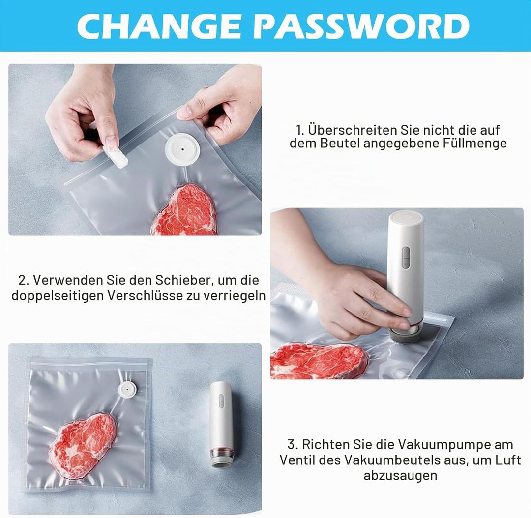 Vakuumiergerät Klein, Handvakuumierer mit 30 Wiederverwendbare Vakuumbeutel, Vakuumierer für Lebensm