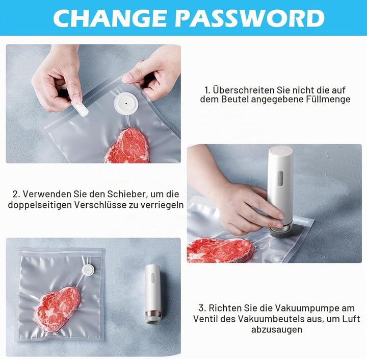 Vakuumiergerät Klein, Handvakuumierer mit 30 Wiederverwendbare Vakuumbeutel, Vakuumierer für Lebensm