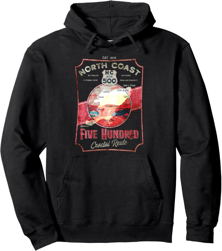 North Coast 500 Scottish Coastal Vintage-Fahrdesign Pullover Hoodie