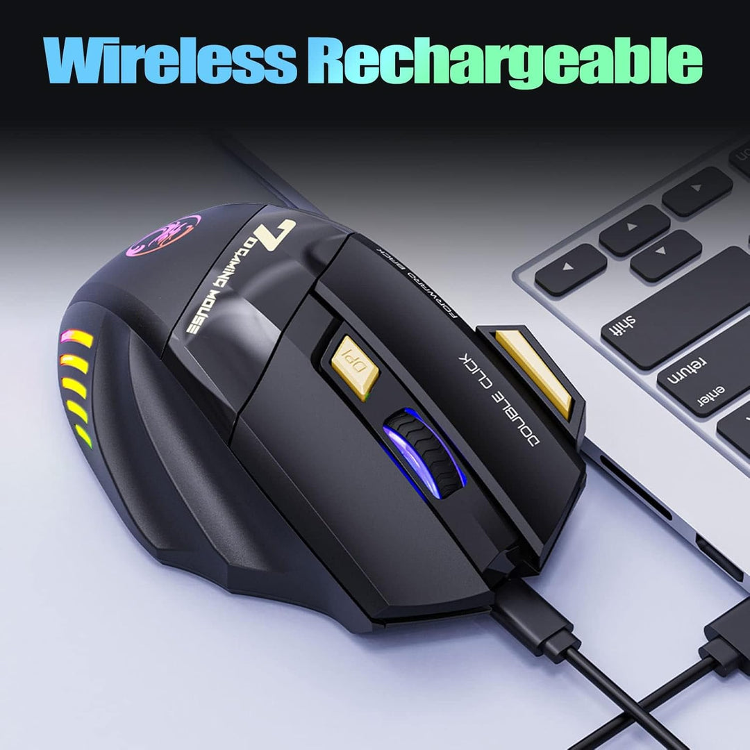 VEGCOO C8 Wireless Gaming Maus, wiederaufladbare Silent Click Gaming Maus mit 2.4G USB-Empfänger, 3