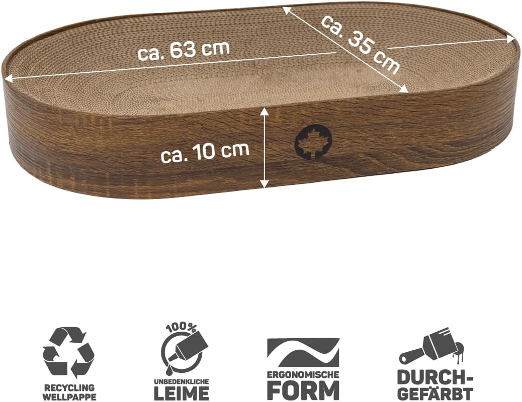 CanadianCat Company | Kratzpappe Apollo - Katzenbett aus Wellpappe, oval - walnuss | ca. 63 x 35 x 1