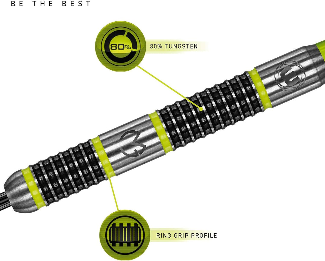 WINMAU Michael van Gerwen MvG Aspire Tungsten Steeltip Dart-Set mit Prismen-Flights und Nylon-Schäft