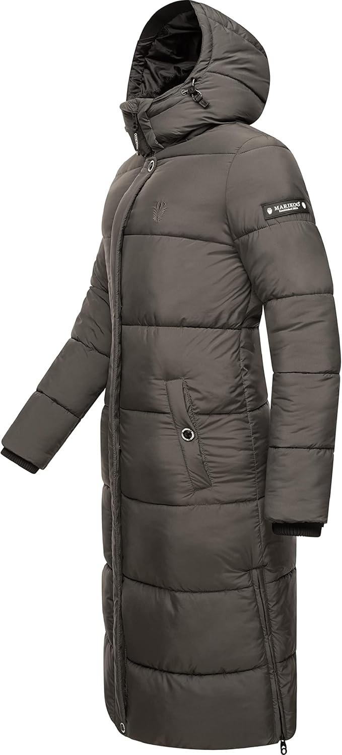 MARIKOO Damen Wintermantel Warmer Steppmantel lang mit Abnehmbarer Kapuze Reliziaa XS-3XL M Anthraci