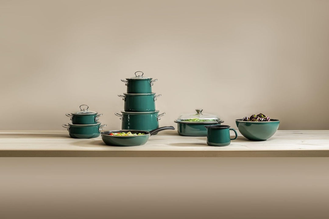 Riess, 657-007, Kasserolle mit Glasdeckel ø20cm, Teal, Emaille, Vol. (rec.): 2,0 Liter, Made in Öste