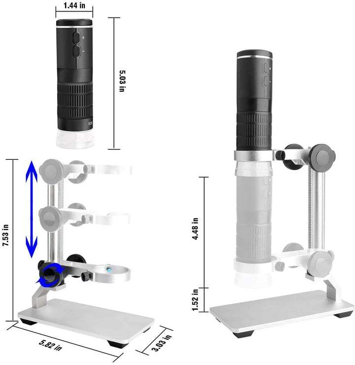 Jiusion WiFi USB-Digitalmikroskop HD Auflösung 50 bis 1000fache drahtlose Vergrösserung Endoskop 8 L