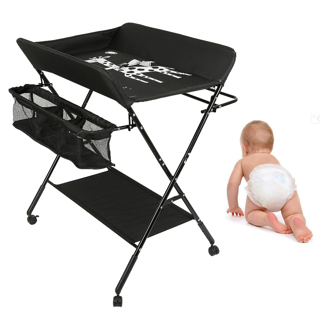 Homewell Baby Wickelkombi Wickelkommode, Mobile Wickeltisch Klappbar, mit Wickelauflage, Sicherheits