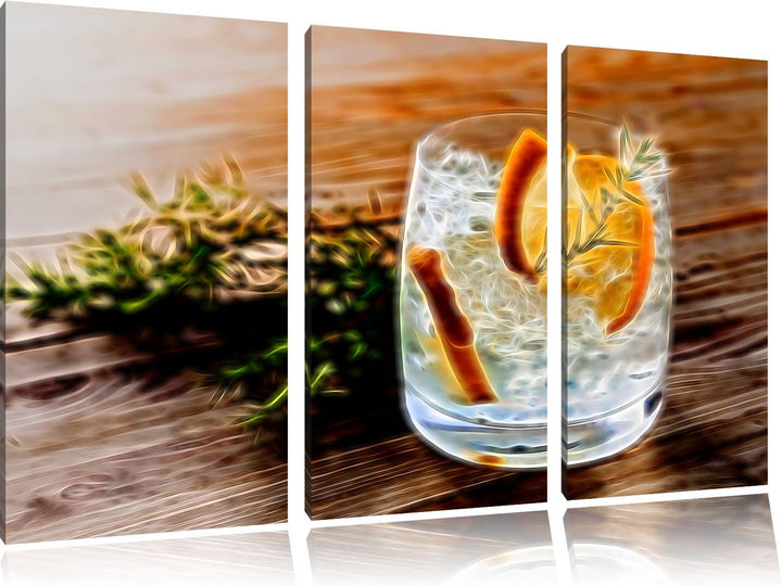Pixxprint Gin Tonic, Lemon, Drinks on Ice Neon Lights Effekt 3-Teiler Leinwandbild 120x80 Bild auf L