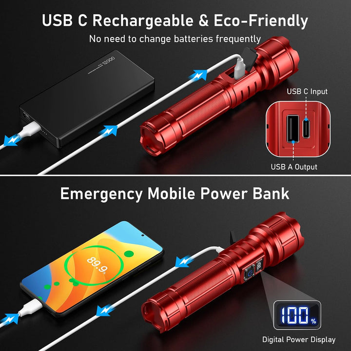 Blukar Taschenlampe LED Aufladbar, Extrem Hell Taschenlampen Zoombare Handlampe mit 5 Lichtmodi, IP6